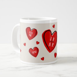 Valentine Rood Hartjes Cute Customize Paar Bruinen Grote Koffiekop