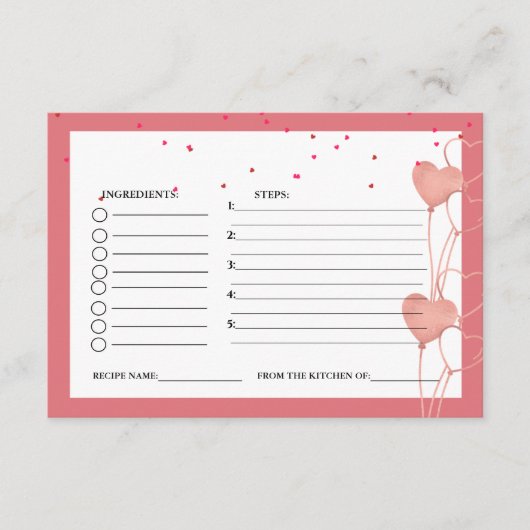 Valentine Roze Hart bruidsmeubel recept verzoek  Informatiekaartje (Voorkant)