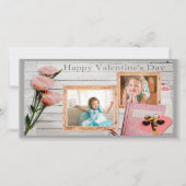 Valentine, Roze Rozen, Hart Twee Lijstjes Fotokaar Feestdagenkaart (Voorkant)