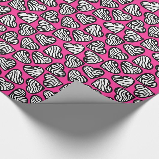 Valentine Roze Zwart en Wit Zebra hart patroon Cadeaupapier (Hoek)