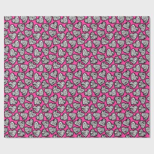 Valentine Roze Zwart en Wit Zebra hart patroon Cadeaupapier (Vlak)