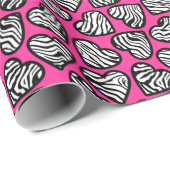 Valentine Roze Zwart en Wit Zebra hart patroon Cadeaupapier (Rol Hoek)