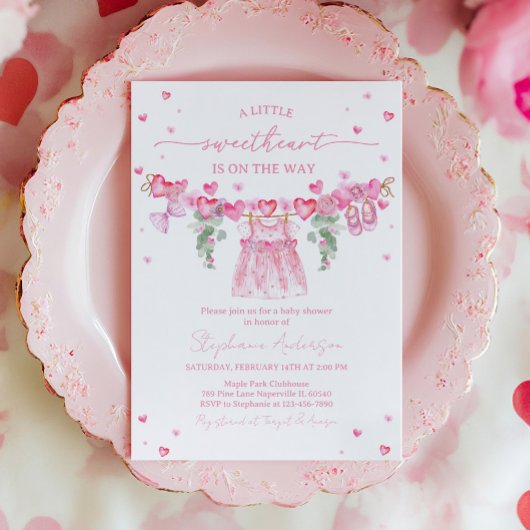 Valentine’s Baby Shower Invitation, Pink Heart Kaart