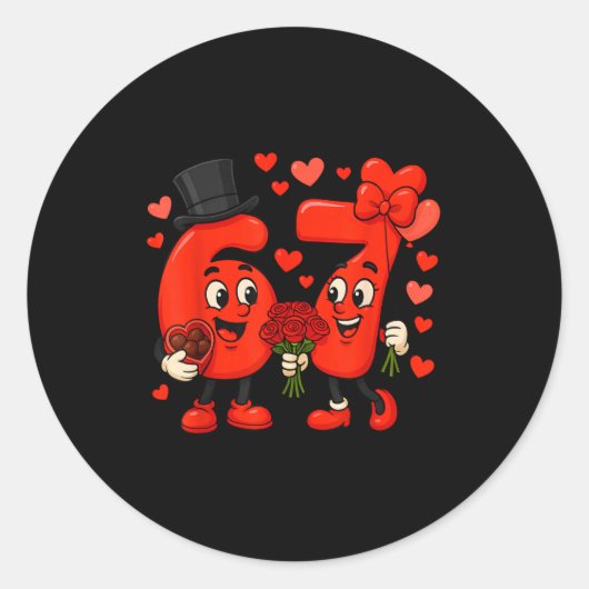 Valentine’s Day 67 Meme Filled With Hearts Funny S Ronde Sticker (Voorkant)