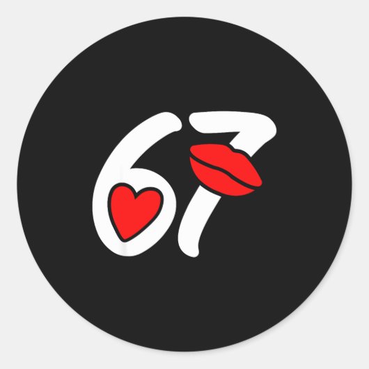 Valentine’s Day 67 Meme Lips And Heart Funny Six S Ronde Sticker (Voorkant)