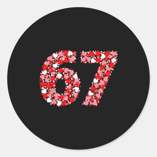 Valentine’s Day 67 Meme With Hearts Funny Six Seve Ronde Sticker (Voorkant)
