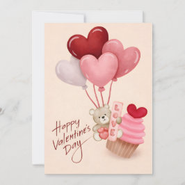Valentine’s Day Card with Heart Balloons & Cupcake