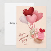 Valentine’s Day Card with Heart Balloons & Cupcake (Voorkant / Achterkant)