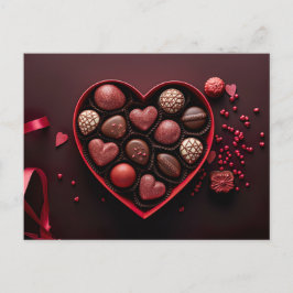 valentine`s day chocolates in a heart shaped box briefkaart