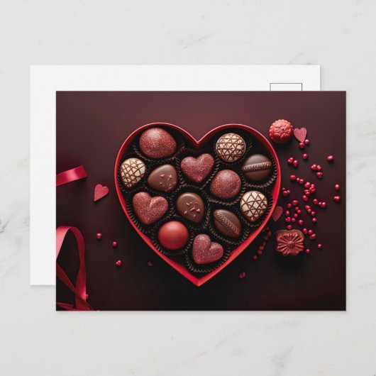 valentine`s day chocolates in a heart shaped box briefkaart (Voorkant / Achterkant)