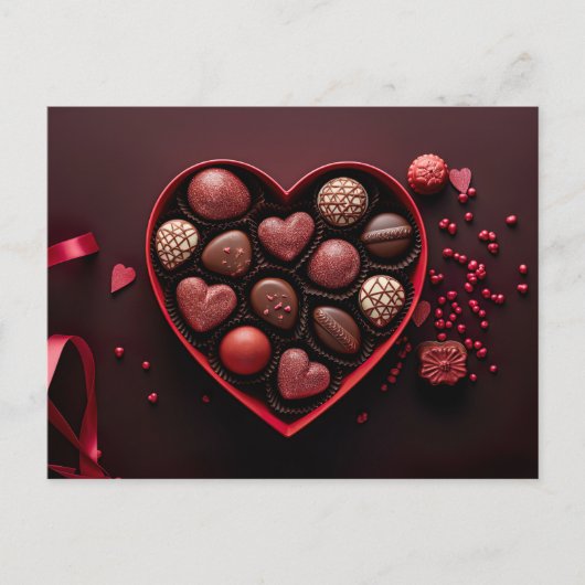 valentine`s day chocolates in a heart shaped box briefkaart (Voorkant)