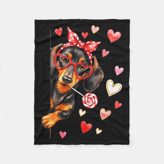 Valentine’s Day Dog Cute Dachshund Dogs For Dog Mo Fleece Deken (Voorkant)