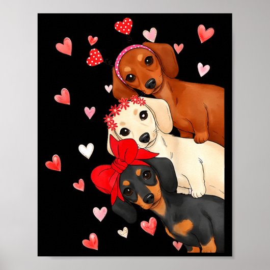 Valentine’s Day Dog Cute Dachshund Dogs For Dog Mo Poster (Voorkant)