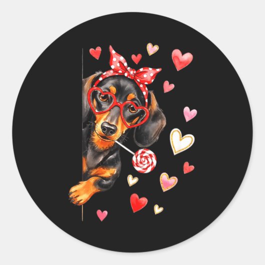 Valentine’s Day Dog Cute Dachshund Dogs For Dog Mo Ronde Sticker (Voorkant)
