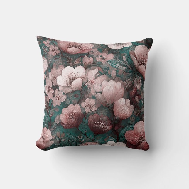 Valentine’s Day Floral Romantic Pink Green Kussen (Voorkant)