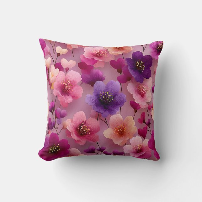 Valentine’s Day Floral Romantic Pink Purple Kussen (Voorkant)