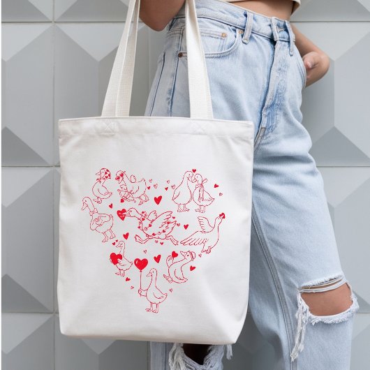 Valentine’s Day Goose Heart-Funny Aesthetic Goose Tote Bag