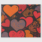 Valentine’s Day Heart Pattern – Retro Pop Art Cadeaupapier (Vlak)