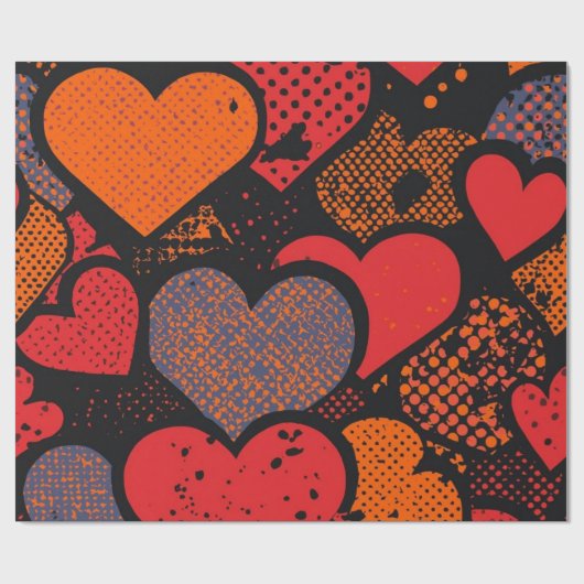 Valentine’s Day Heart Pattern – Retro Pop Art Cadeaupapier (Vlak)
