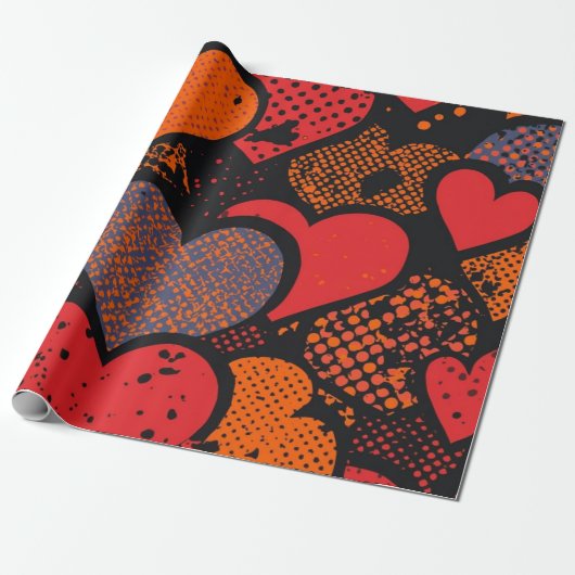 Valentine’s Day Heart Pattern – Retro Pop Art Cadeaupapier (Uitgerold)
