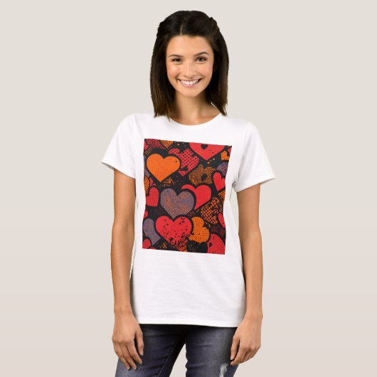 Valentine’s Day Heart Pattern – Retro Pop Art T-shirt (Voorkant volledig)