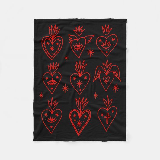 Valentine’s Day Mexican Milagro Gothic Goth Sacred Fleece Deken (Voorkant)