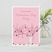 Valentine’s Day Party – Heart Branch on Pink Kaart (Staand voorkant)