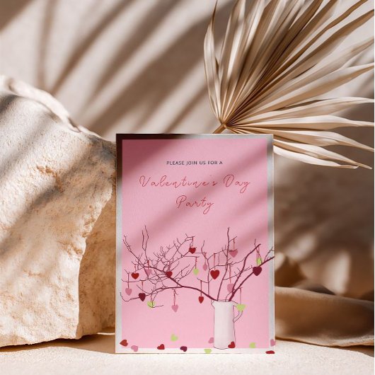 Valentine’s Day Party – Heart Branch on Pink Kaart