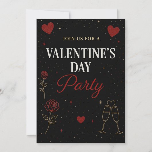 Valentine’s Day Party Invitation |Black&Gold Luxe Kaart (Voorkant)