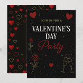 Valentine’s Day Party Invitation |Black&Gold Luxe Kaart (Voorkant / Achterkant)