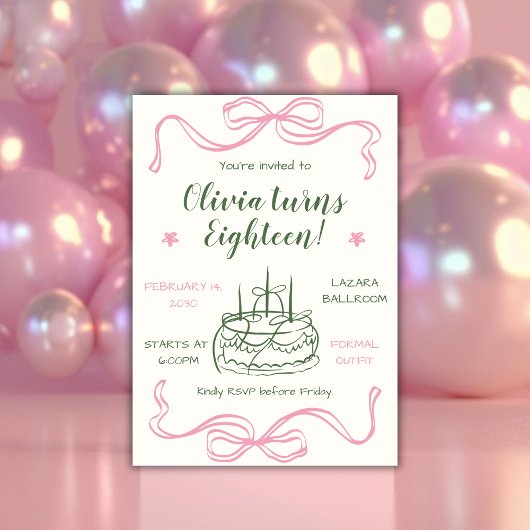 Valentine’s Day Pink Bow 18th Birthday Party Kaart