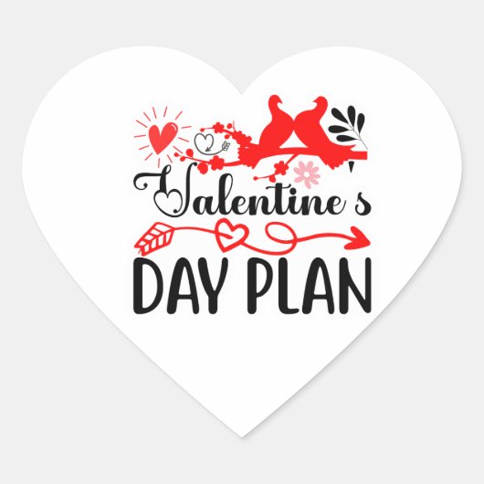 Valentine’s Day Plan – Romantic Love Birds & Heart Hart Sticker (Voorkant)