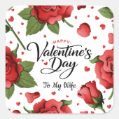 Valentine`s Day Romantic Red Rose Hearts Floral Vierkante Sticker (Voorkant)