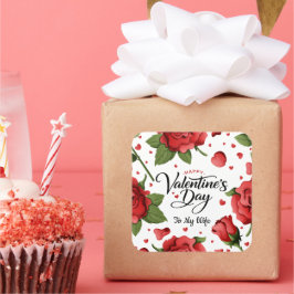 Valentine`s Day Romantic Red Rose Hearts Floral Vierkante Sticker