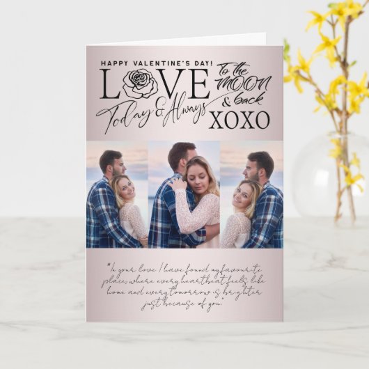 Valentine’s Day Soft Blush  Photo Collage  Kaart (Gele Bloem)