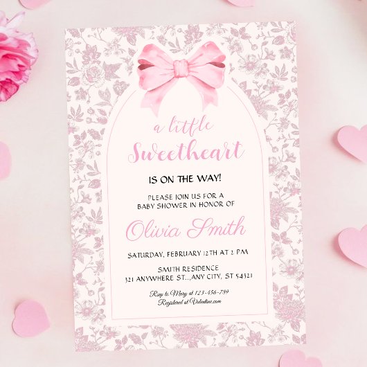 Valentine’s Day Sweetheart Pink Bow Baby Shower Kaart
