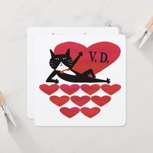 Valentine’s Day Tuxedo Cat Kaart (Voorkant / Achterkant in situ)