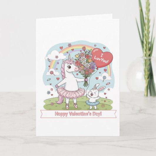 Valentine’s Day Unicorn Bunny Greeting Card Feestdagen Kaart (Voorkant)