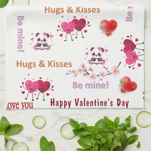 Valentine' s Kitchen Hand Towel Cat Red Heart Theedoek (Gevouwen)
