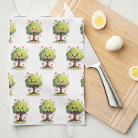 Valentine' s Kitchen Hand Towel Tree Red Hearts Theedoek (Quarter Fold)