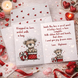 Valentine’s Teddy Bear Gift Box with Poem Feestdagen Kaart