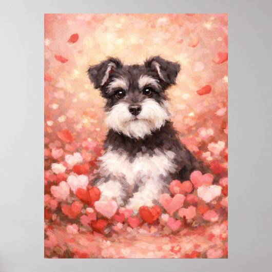 Valentine Schnauzer with Hearts Poster (Voorkant)
