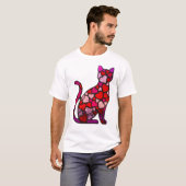 Valentine Stained Glass Cat Heart | Retro Mosaic  T-shirt (Voorkant volledig)