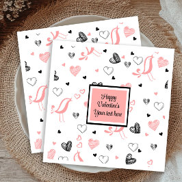 Valentine Tableware Pink Black Love Sketch Napkins Servet