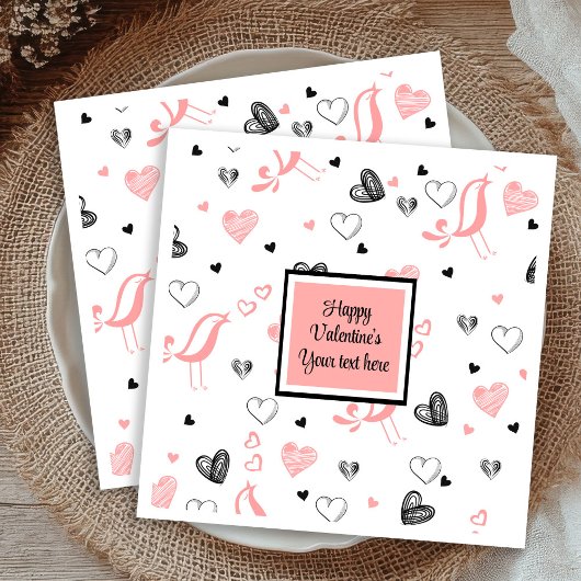 Valentine Tableware Pink Black Love Sketch Napkins Servet