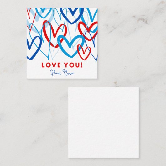 Valentine Tag Heart Scribbles Vierkante Visitekaartje (Voorkant / Achterkant)