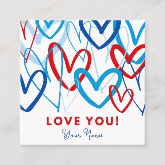 Valentine Tag Heart Scribbles Vierkante Visitekaartje (Voorkant)