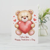 Valentine teddy bear feestdagenkaart (Staand voorkant)