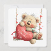 Valentine Teddy Bear on Swing with Heart  Feestdagenkaart (Voorkant)