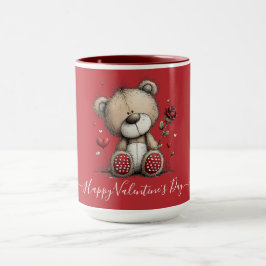 Valentine Teddy Bear with Rose and Hearts Mok